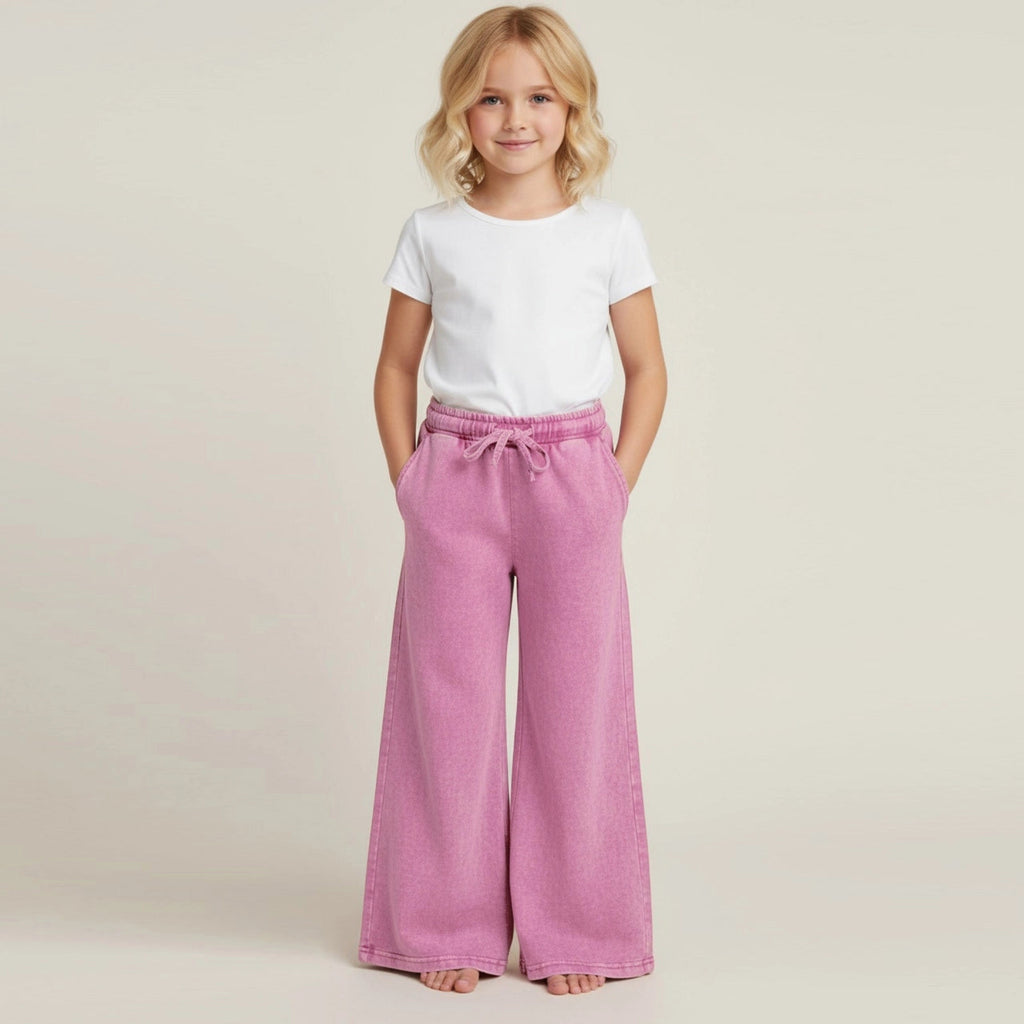 Mineral wash wide sweatpants-Pink