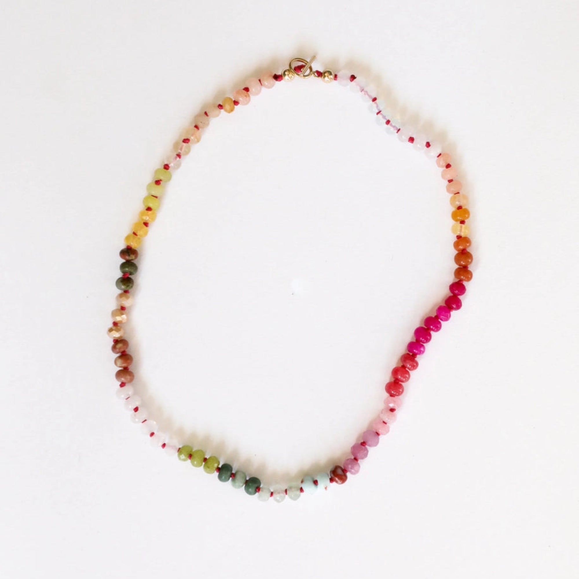 Natural Gemstone + 14k Gold Filled Toggle Necklace - 15''