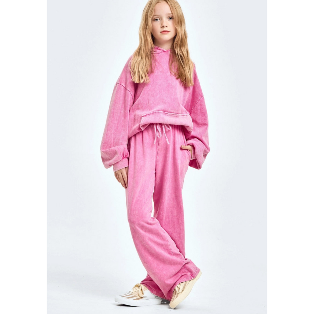 Mineral wash wide sweatpants-Pink