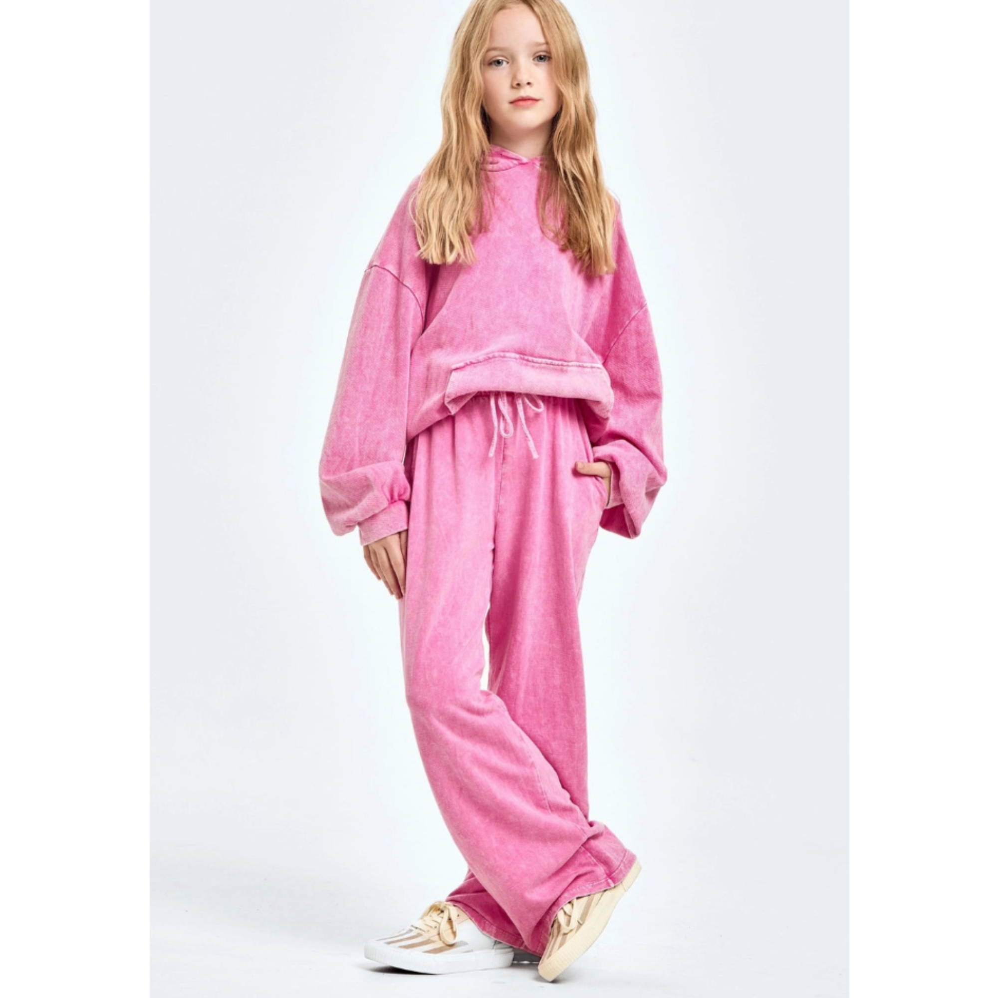 Mineral wash wide sweatpants-Pink