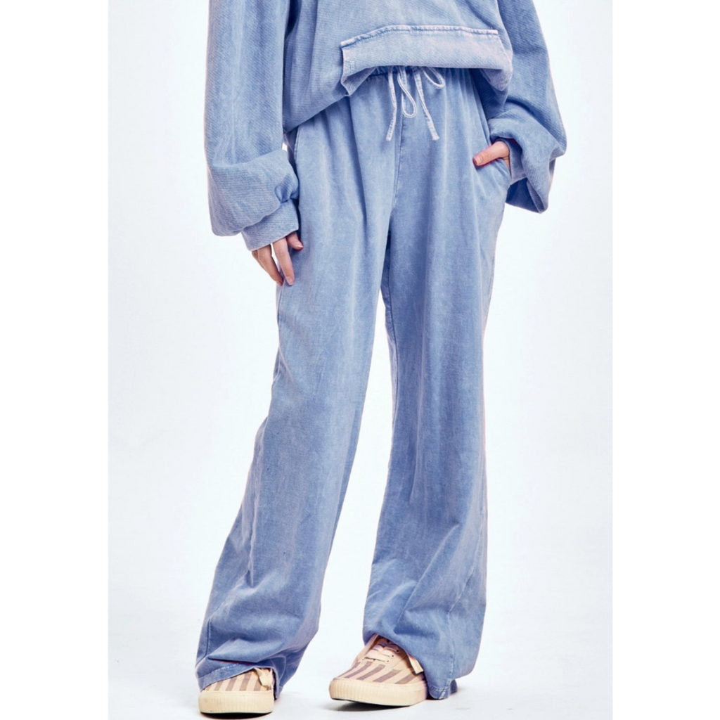 Mineral wash wide sweatpants-Blue