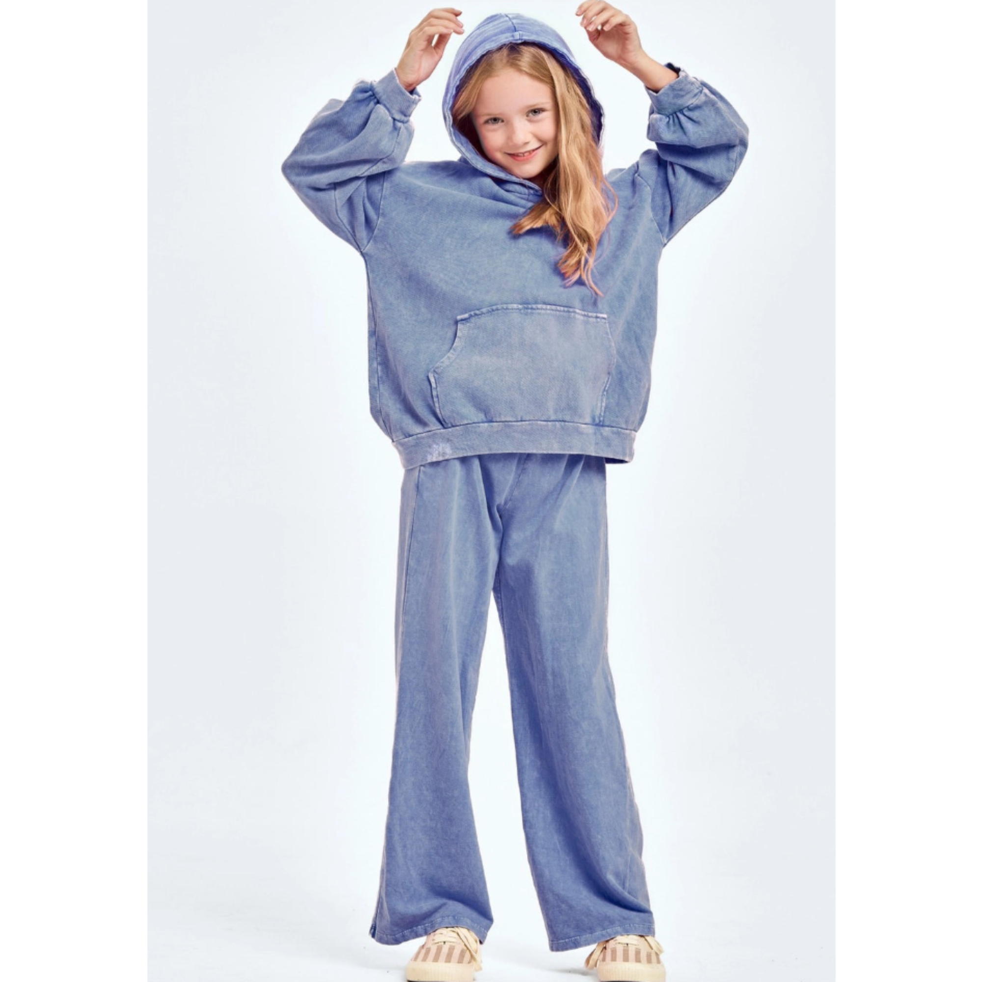 Mineral wash wide sweatpants-Blue
