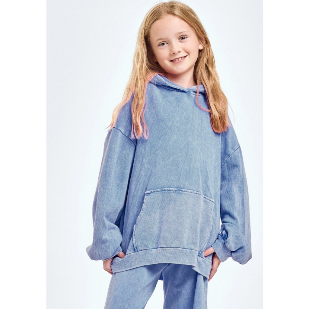 Mineral Wash Hoodie-Blue