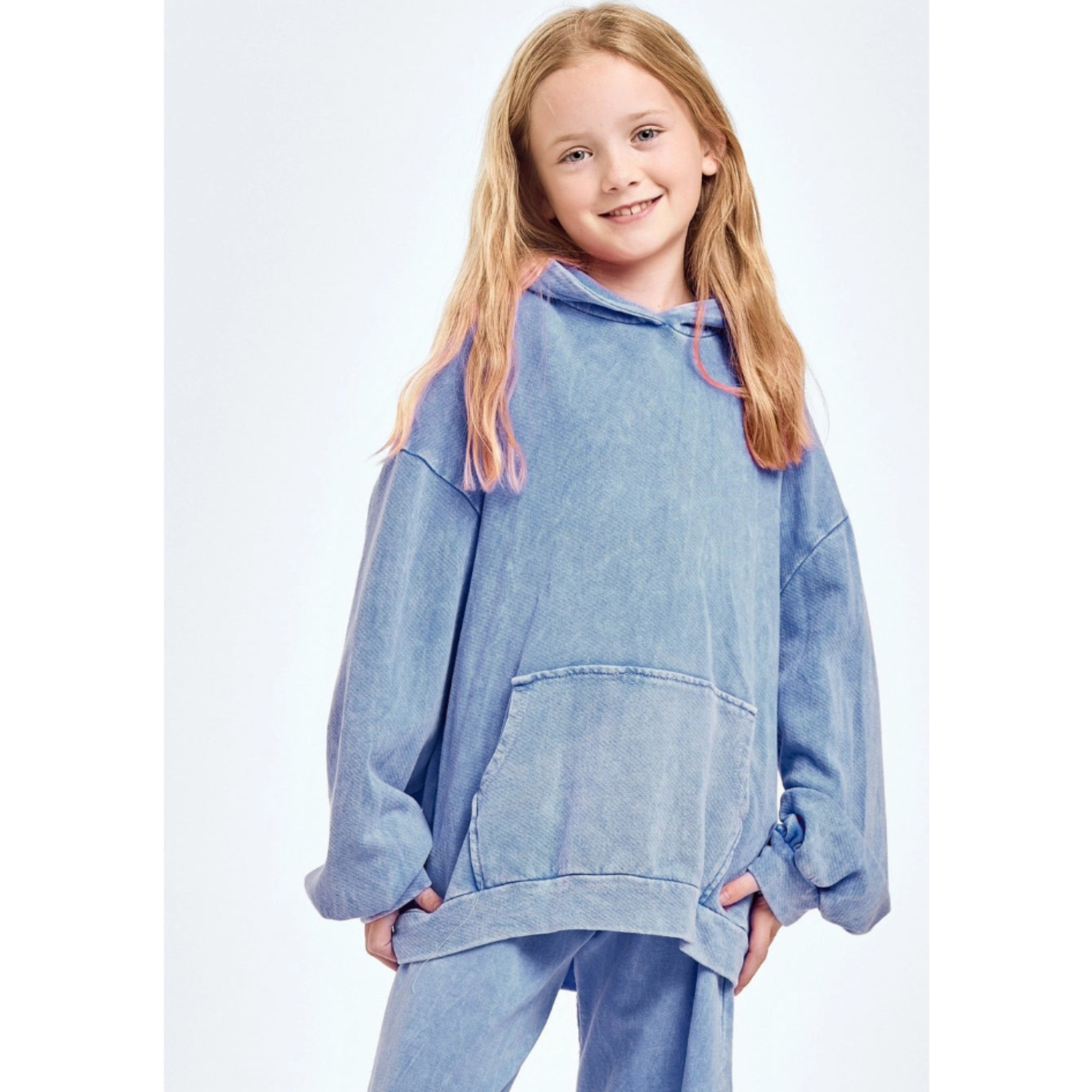 Mineral Wash Hoodie-Blue