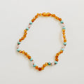 Raw Honey Baltic Amber + Turquoise + Rose Quartz Necklace - 11''
