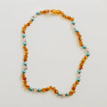 Raw Honey Baltic Amber + Turquoise + Rose Quartz Necklace - 12''