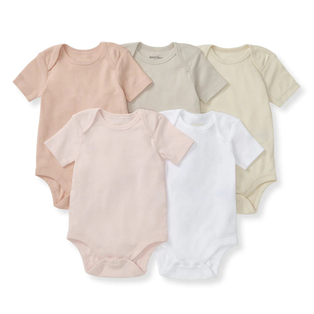 Solid Organic Cotton Short Sleeve Bodysuit 5 Pack - Pink Sand