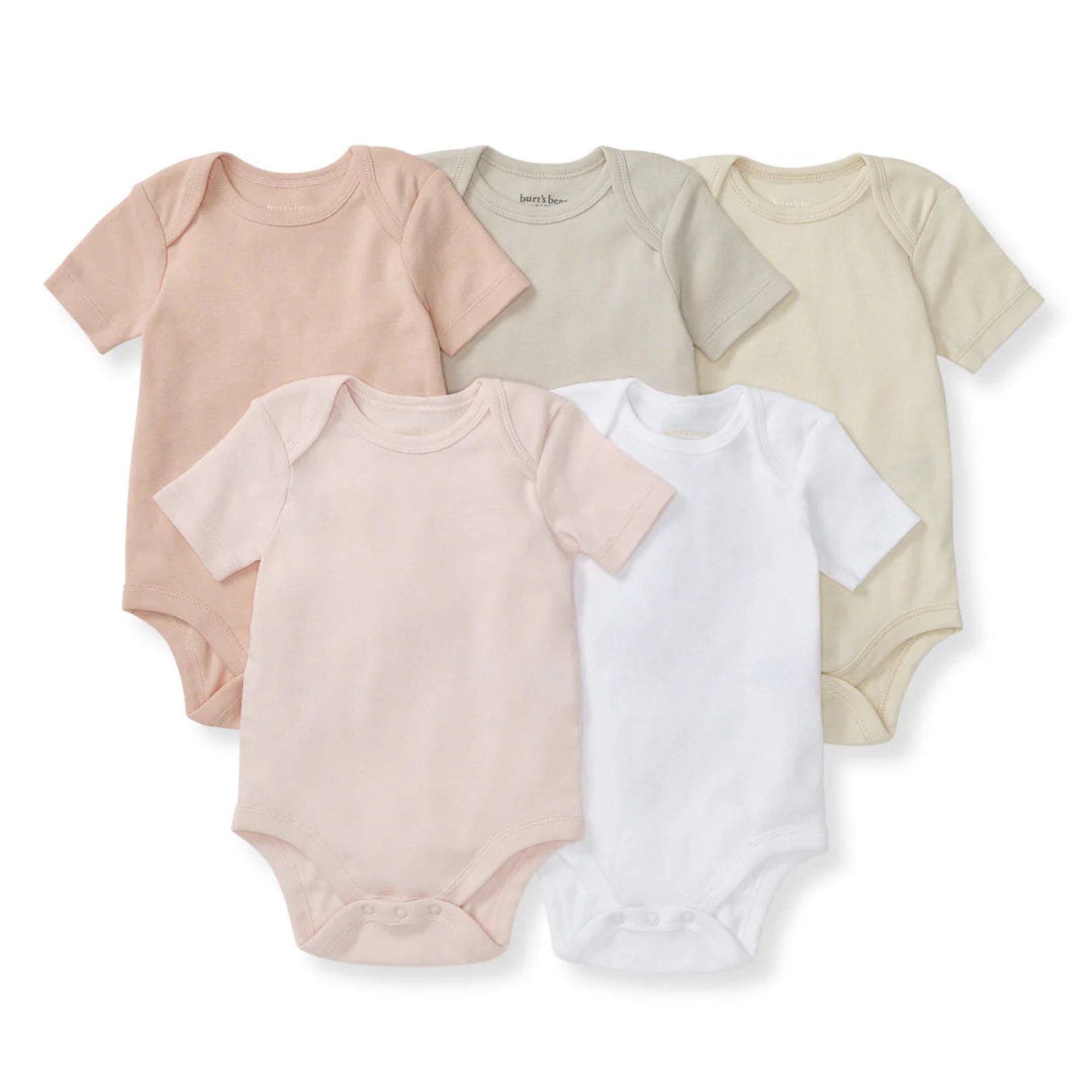 Solid Organic Cotton Short Sleeve Bodysuit 5 Pack - Pink Sand