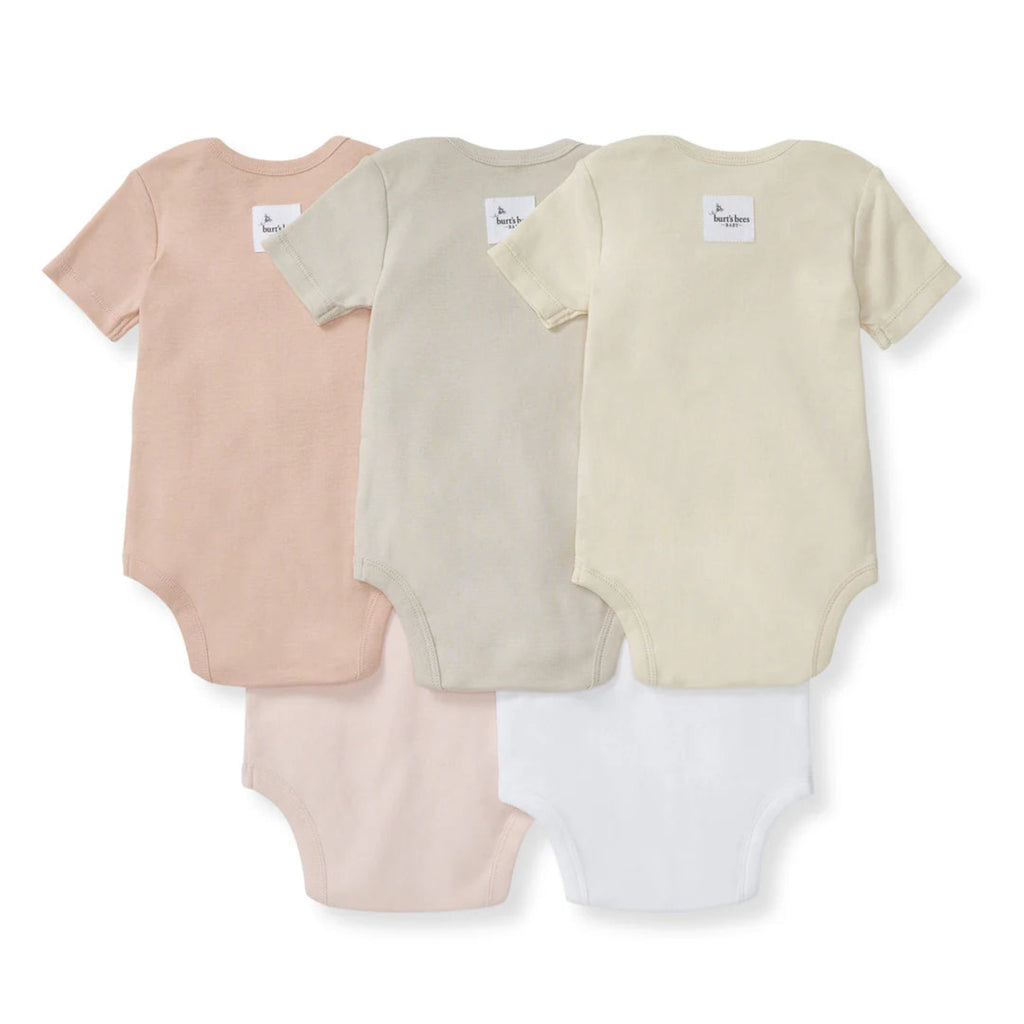 Solid Organic Cotton Short Sleeve Bodysuit 5 Pack - Pink Sand