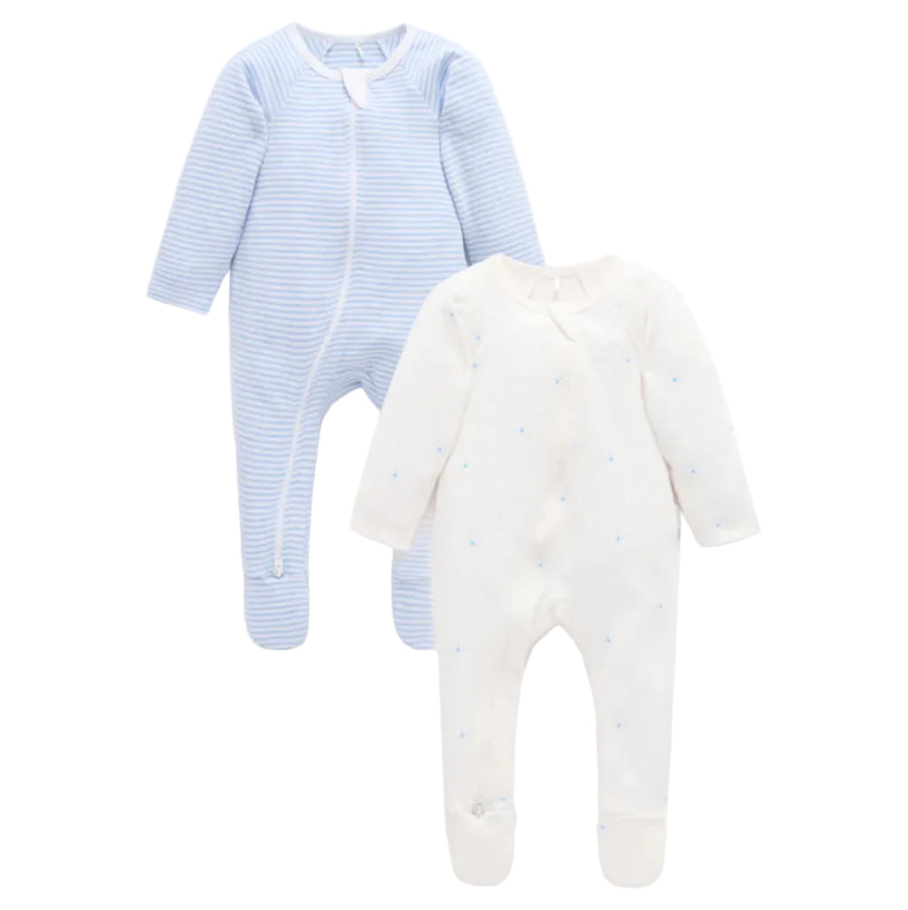 Zip Growsuit 2 Pack - Pale Blue Bear