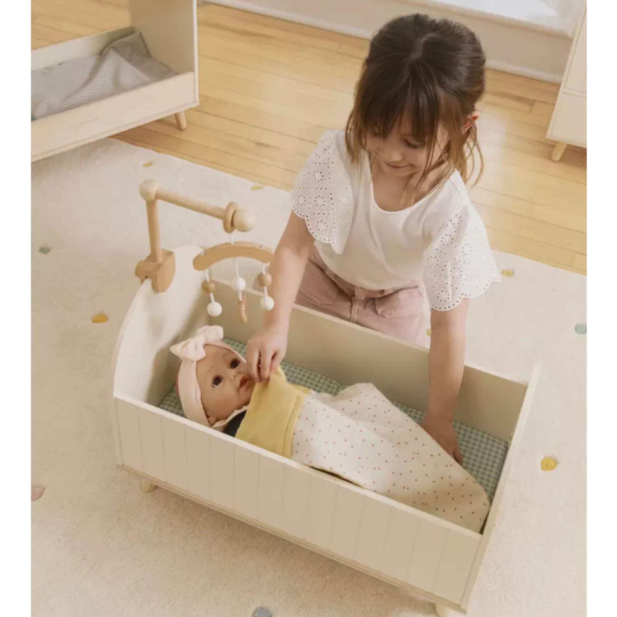 Wooden Dolls’ Crib & Accessories