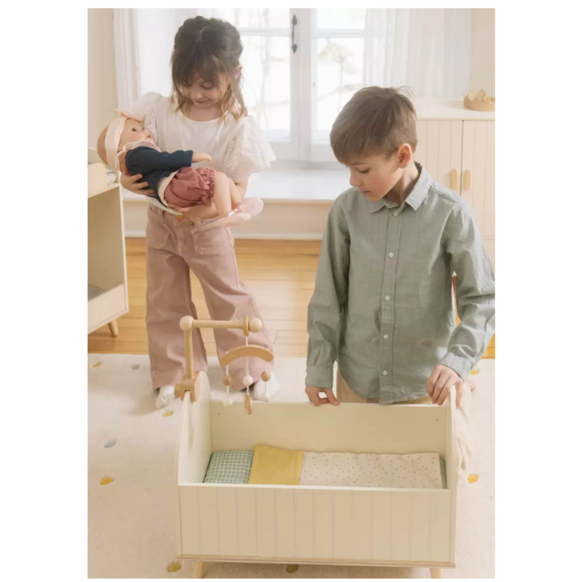Wooden Dolls’ Crib & Accessories