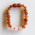 Raw Cognac Baltic Amber + Rose Quartz - 5'' Baby Bracelet