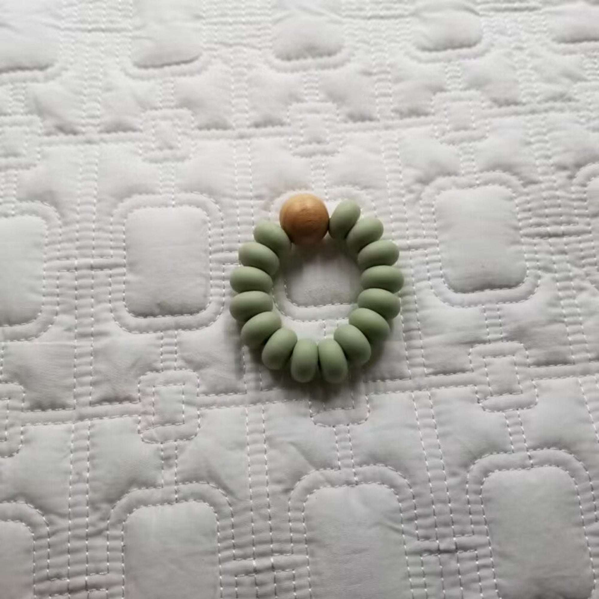 Teething Ring Wood + Silicone Beads Teether Toy - Green