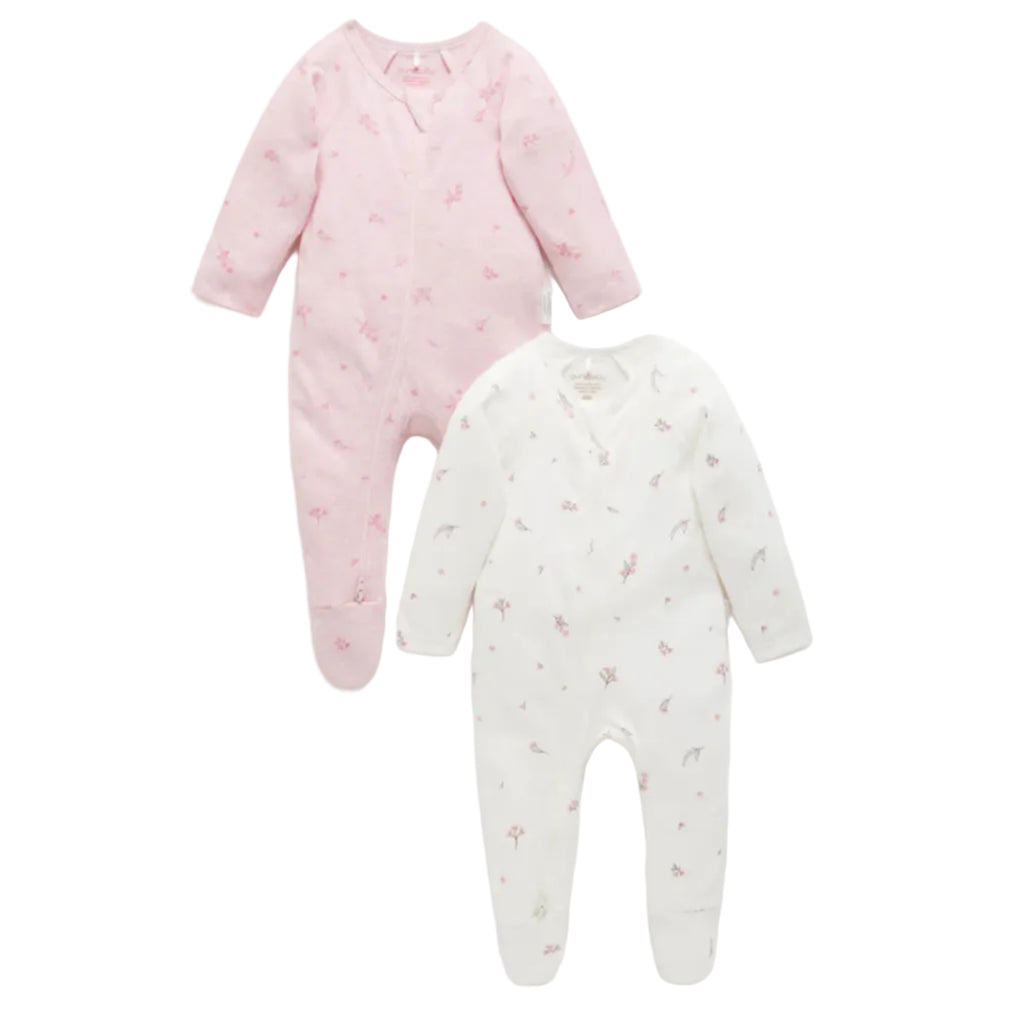 Zip Growsuit 2 Pack - Pale Pink Blossom
