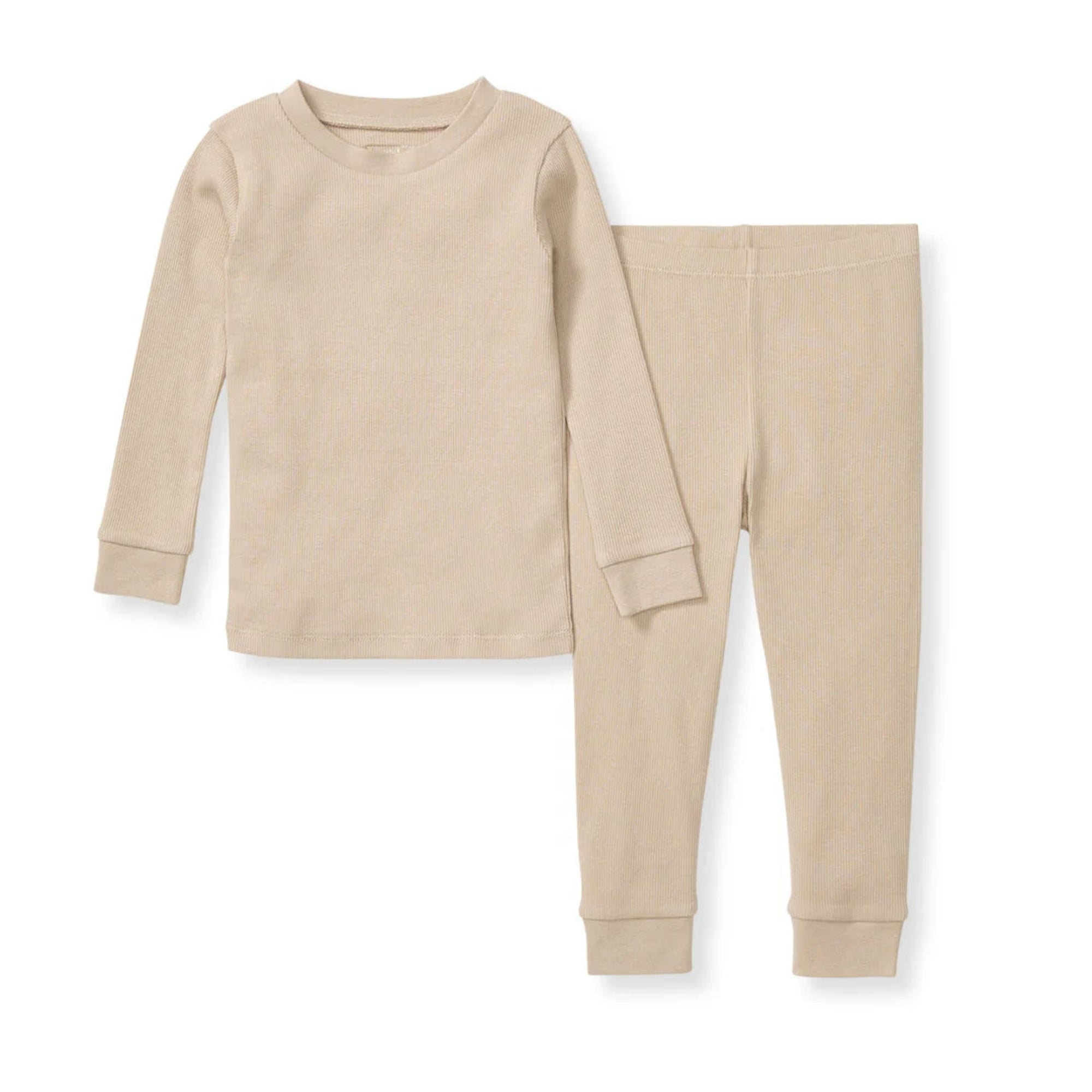 Big Kid Solid Rib Organic Cotton Two-Piece Pajamas - Hummus