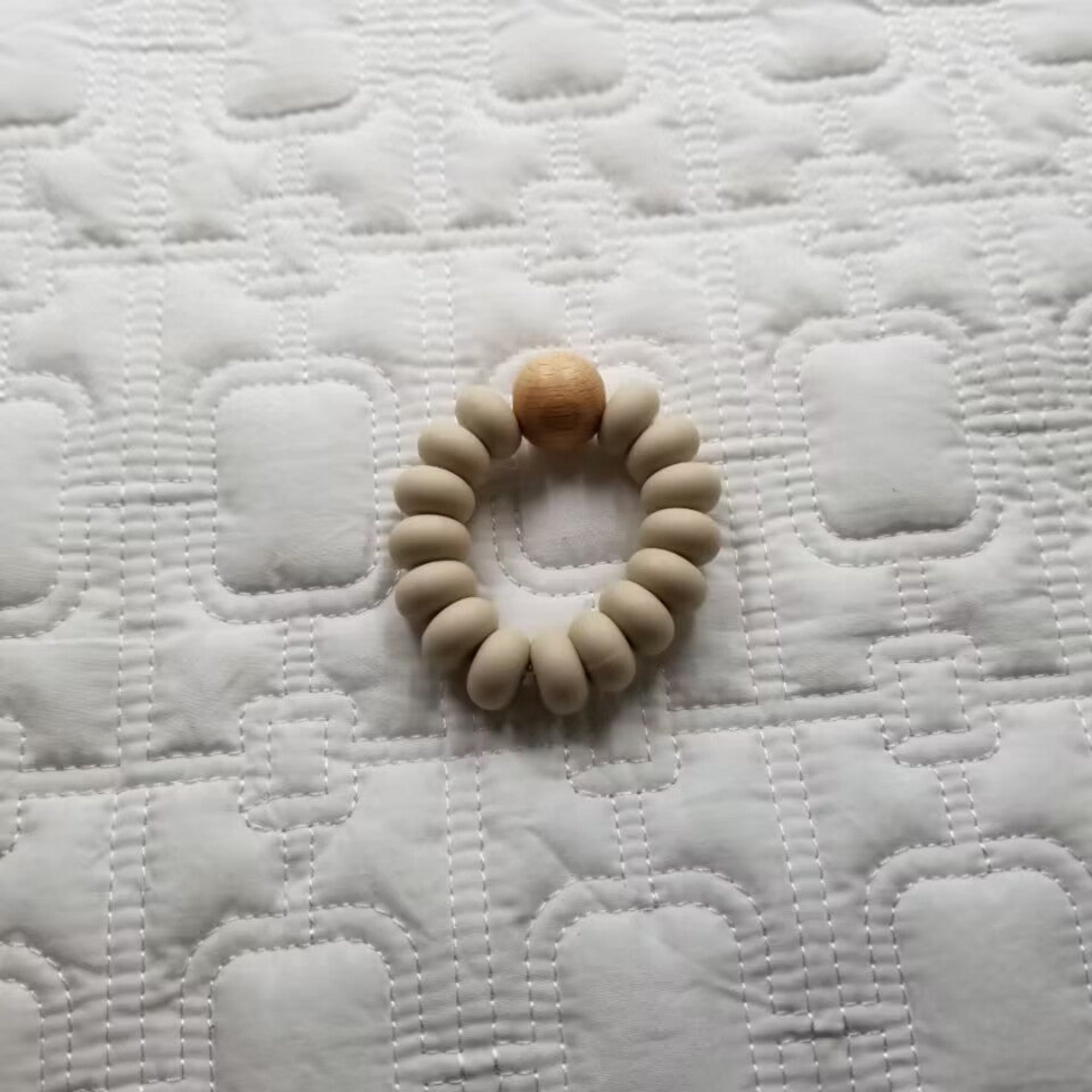 Teething Ring Wood + Silicone Beads Teether Toy - Khaki