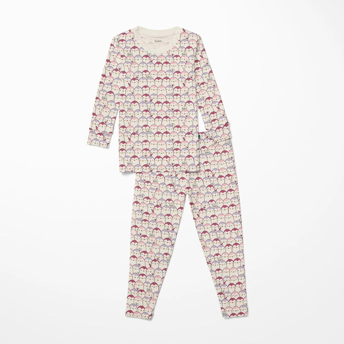 Print Long Sleeve Kimono Pajama Set Baby Rose Penguins