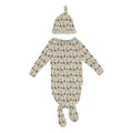 Print Knotted Layette Gown & Hat Set Natural Forest Moose