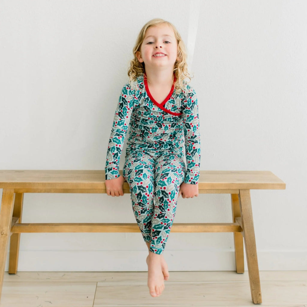 Print Long Sleeve Kimono Pajama Set Spring Sky Holly