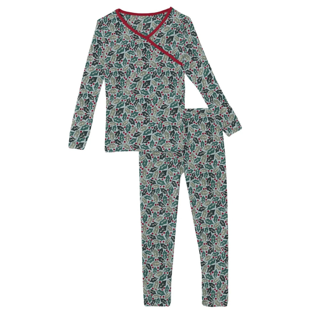 Print Long Sleeve Kimono Pajama Set Spring Sky Holly