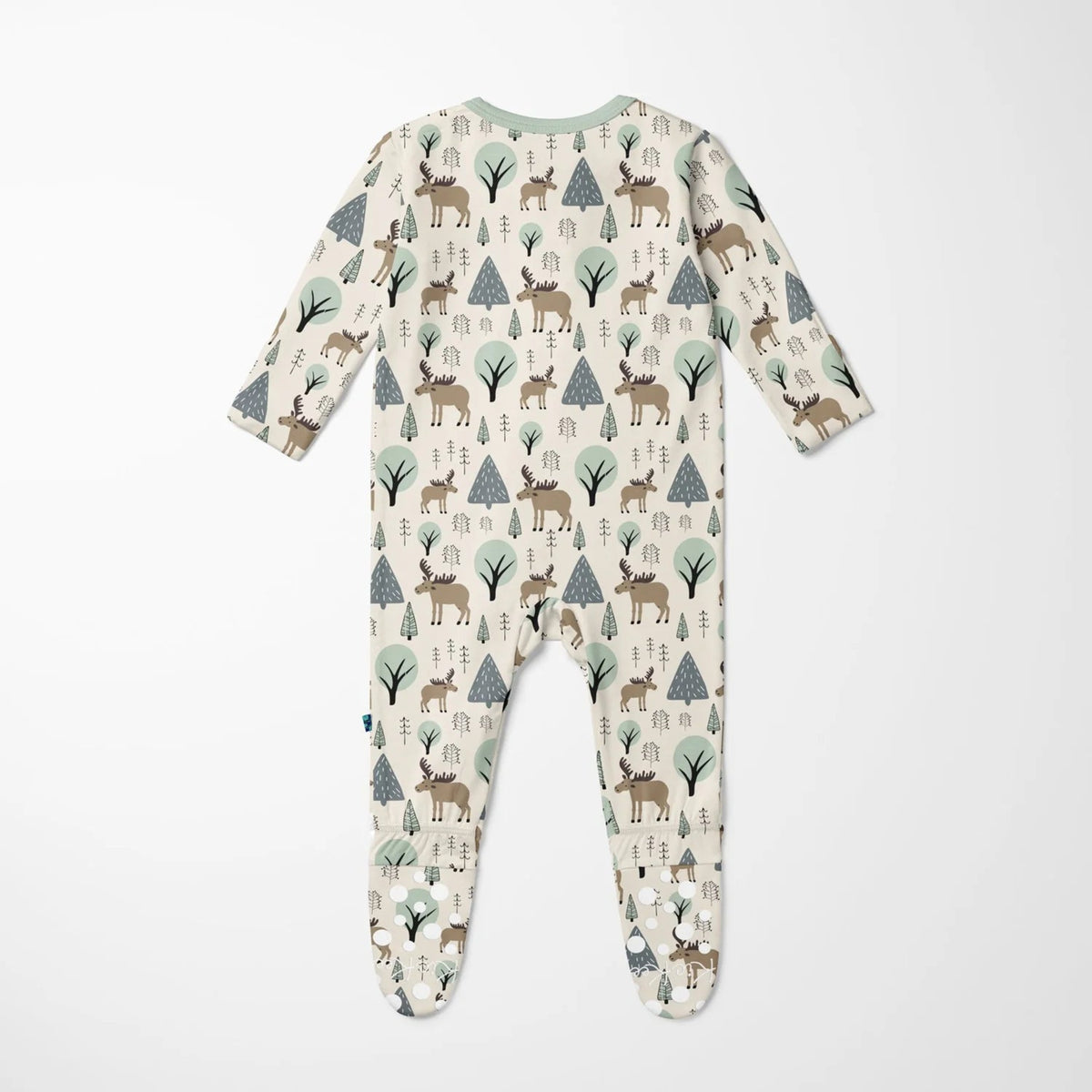 Print Footie with 2 Way Zipper Natural Forest Moose