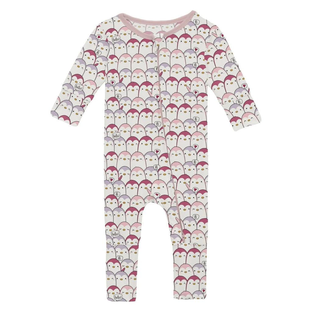 Print Convertible Coverall Baby Rose Penguins