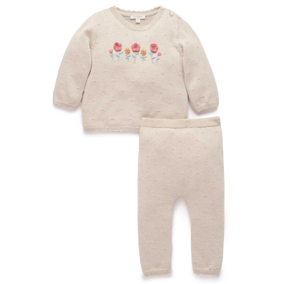 Scalloped Knit Set-Wheat Melange