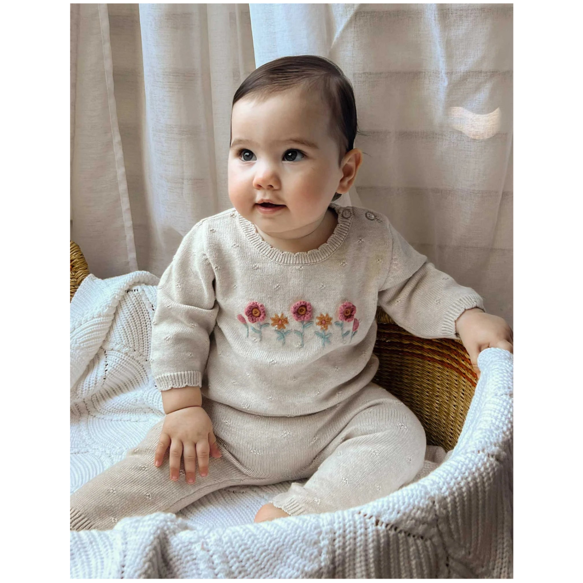 Scalloped Knit Set-Wheat Melange