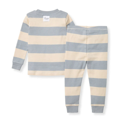 Big Kid Rugby Stripe Organic Cotton Two-Piece Pajamas - Quarry