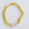Raw Honey Baltic Amber + Rose Quartz Necklace - 12''