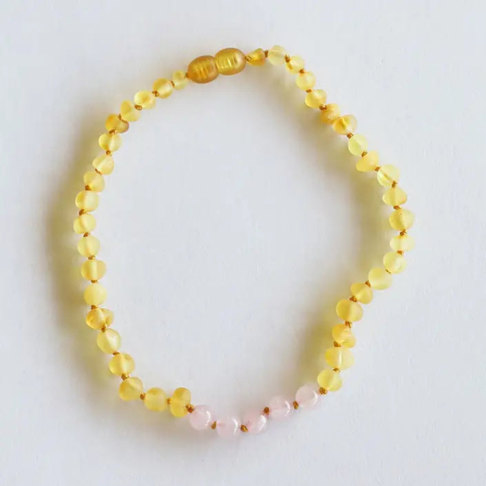 Raw Honey Baltic Amber + Rose Quartz Necklace - 12''