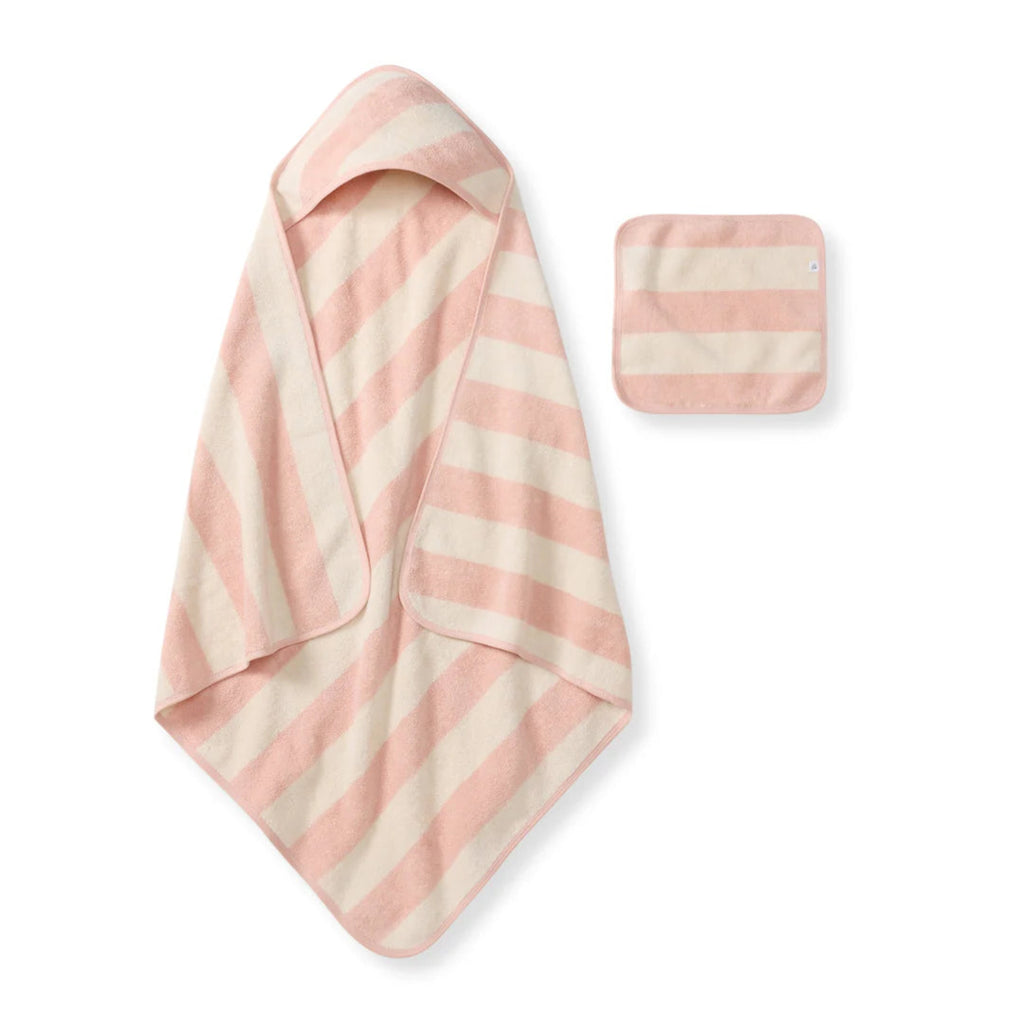 Rugby Stripe Woven Terry Towel & Washcloth Set - Pink