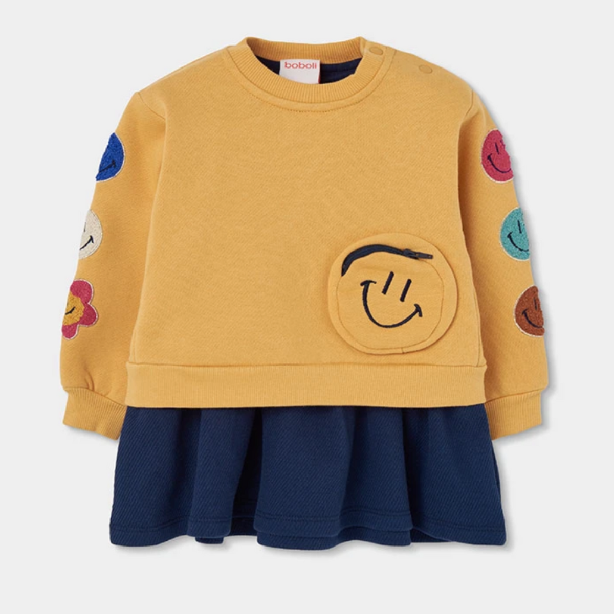 Yellow Fleece Combo Dress Smiley