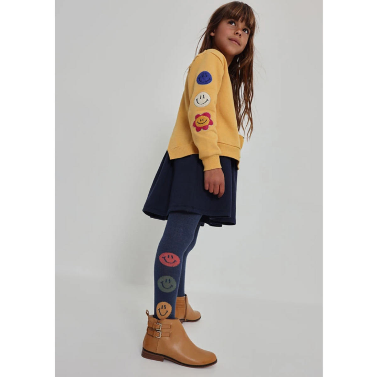 Navy Tights Smiley Print