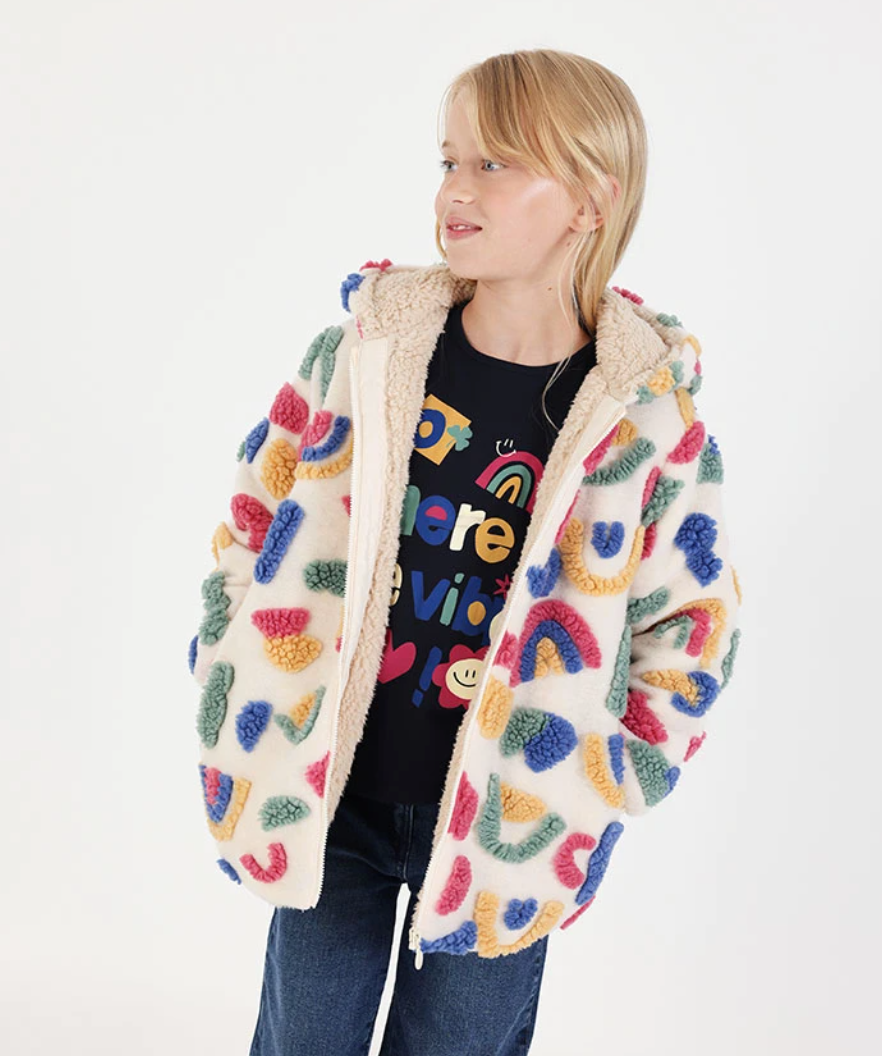 Multicolor Fuzzy Coat Jacquard