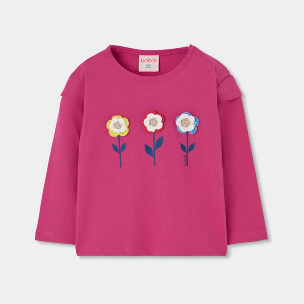 Fuchsia Long Sleeve Flower Tee