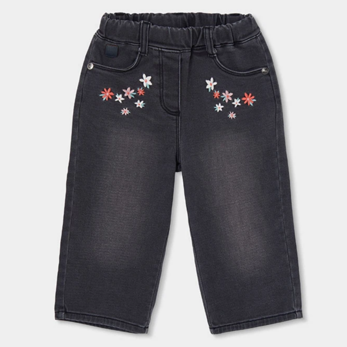 Black Embroidered Floral Denim Pant