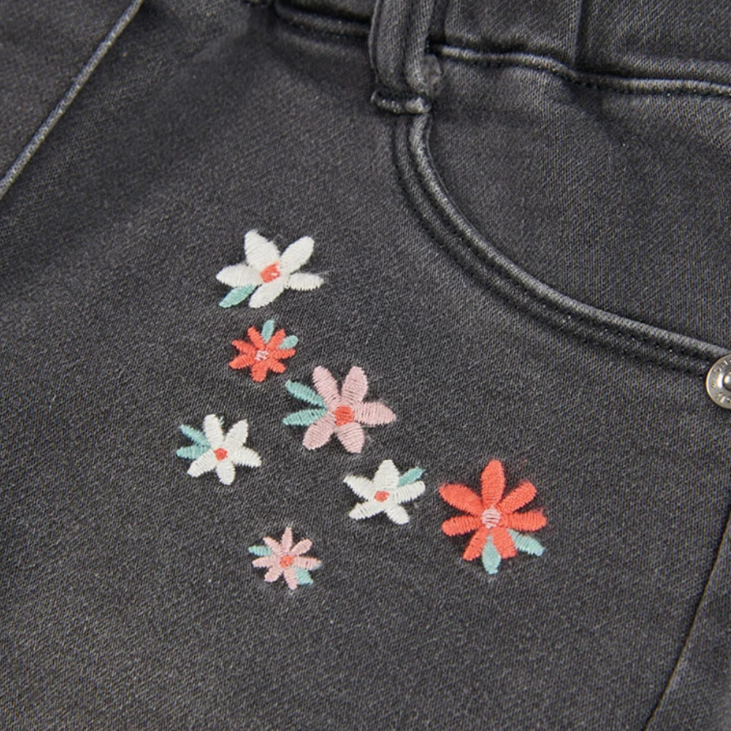 Black Embroidered Floral Denim Pant