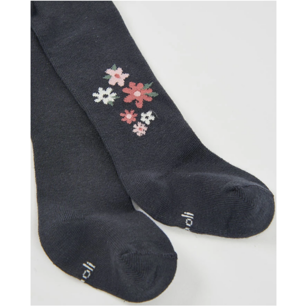 Navy Floral  Embroidered Tights