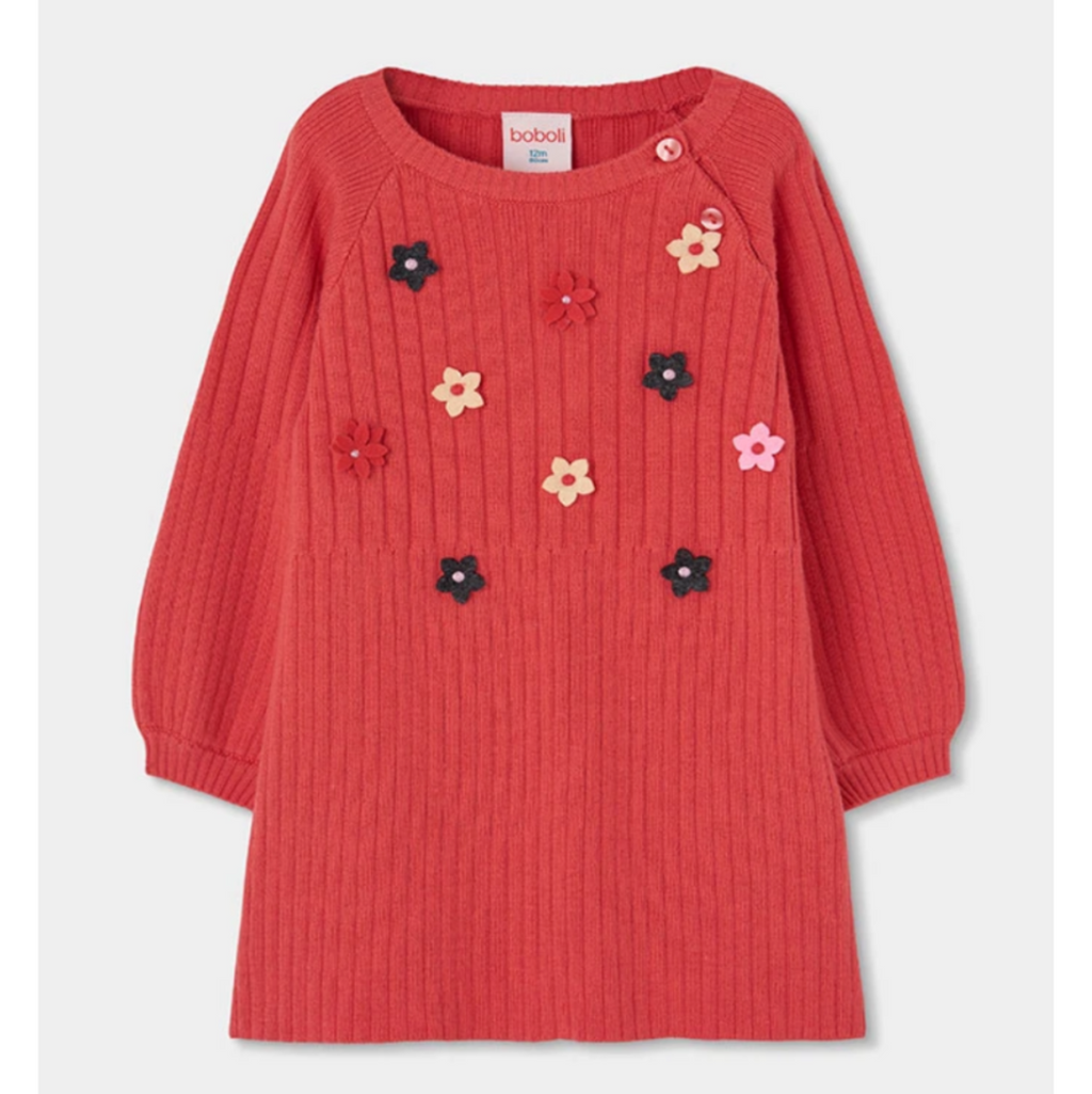 Red/Pink Knit Dress Flowers