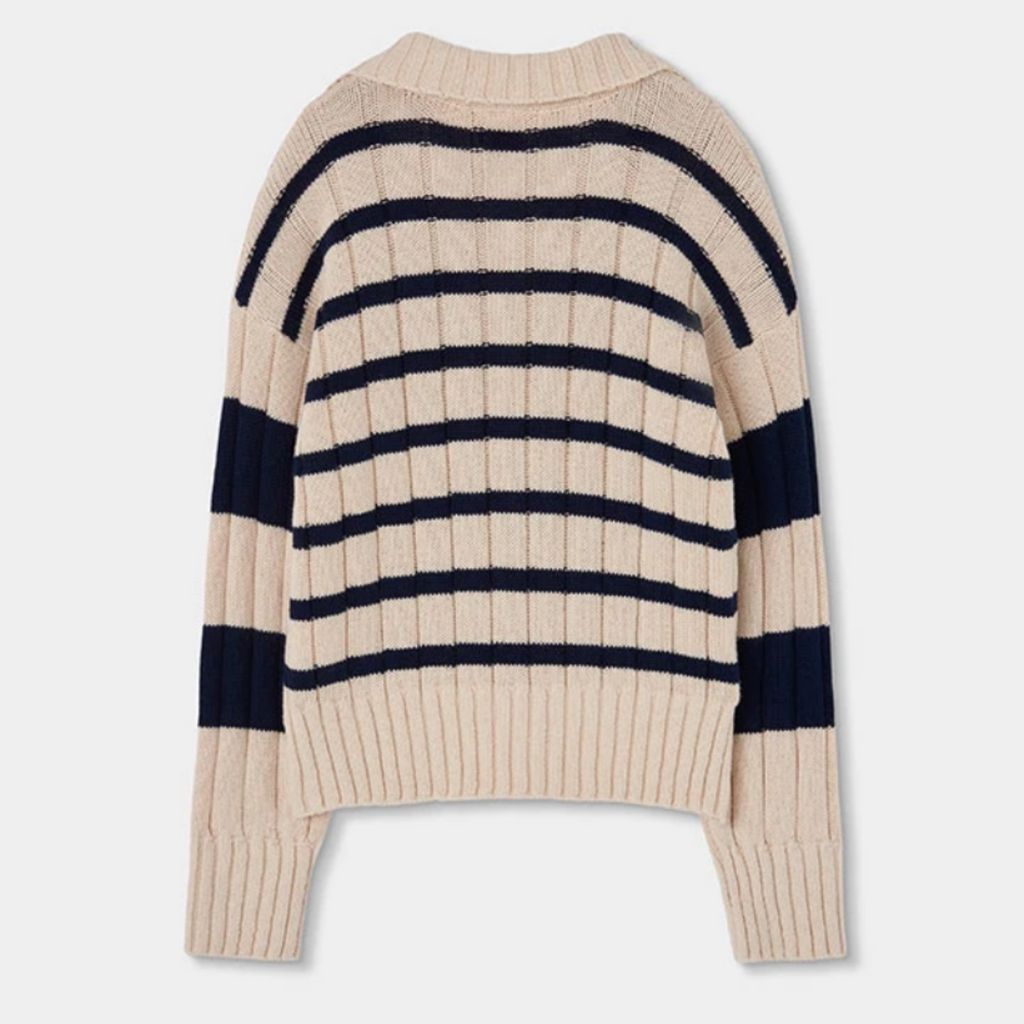 Knit Cream Stripe Pullover Heart