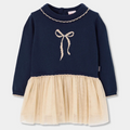 Blue navy tulle dress with gold bow
