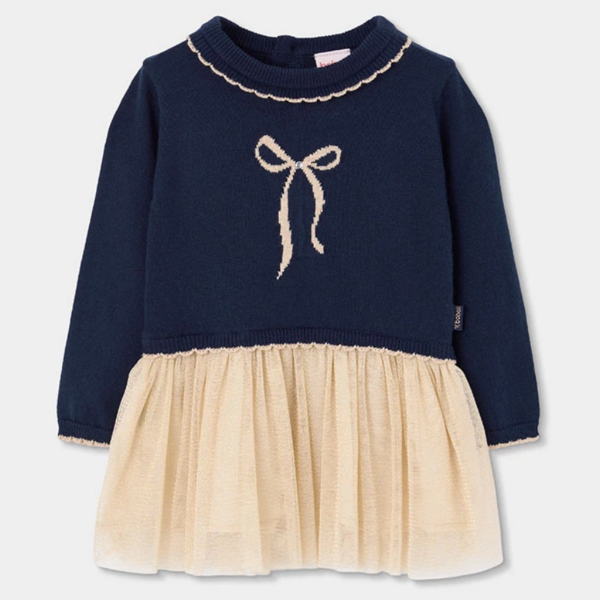 Blue navy tulle dress with gold bow