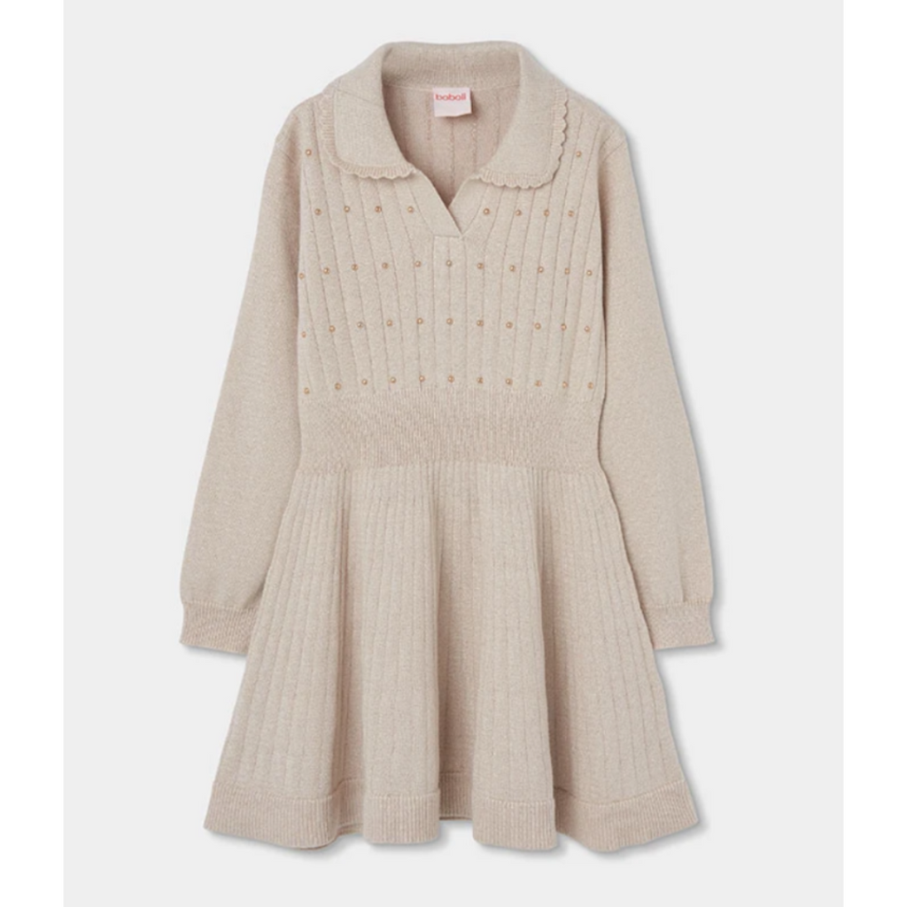 Cream Knit Dress Gold Detail