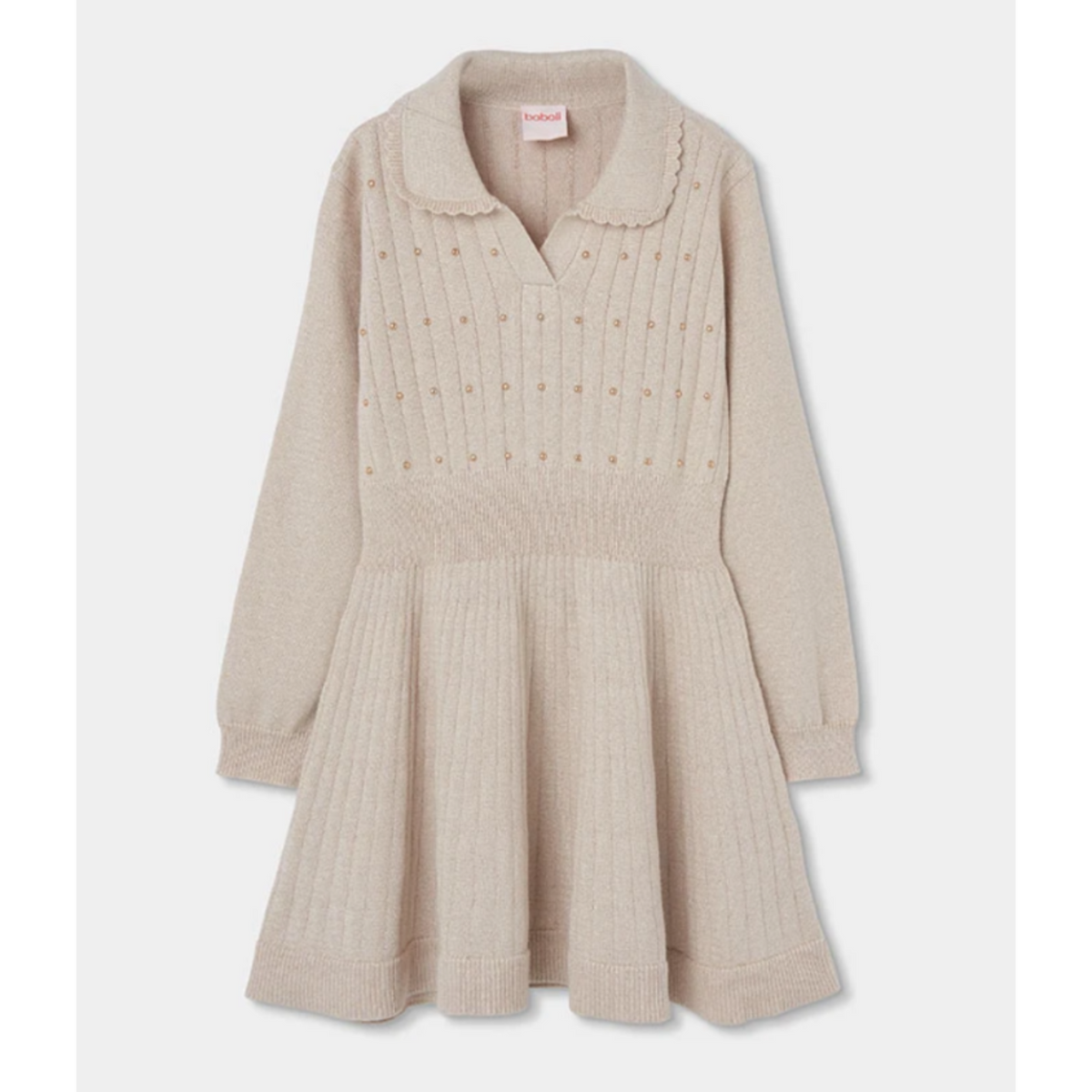 Cream Knit Dress Gold Detail