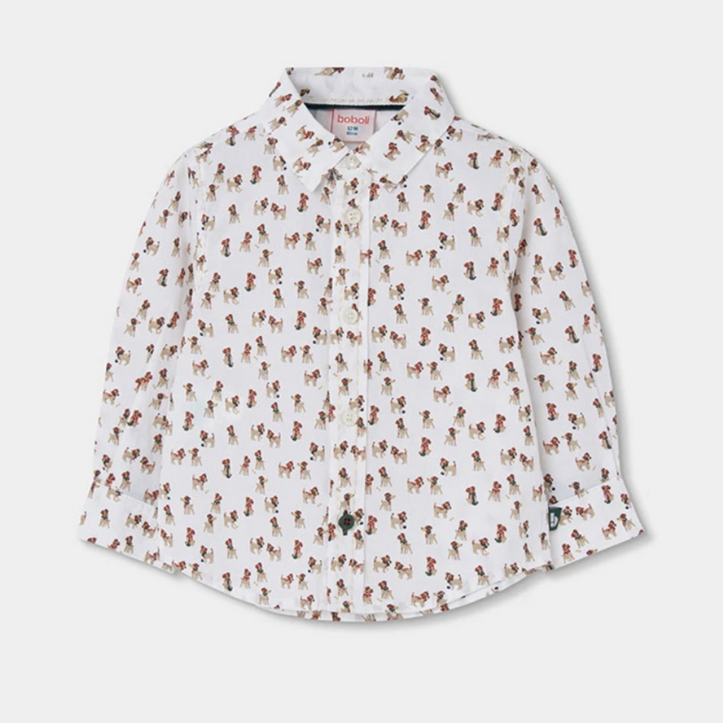 White Poplin Shirt Dog Print