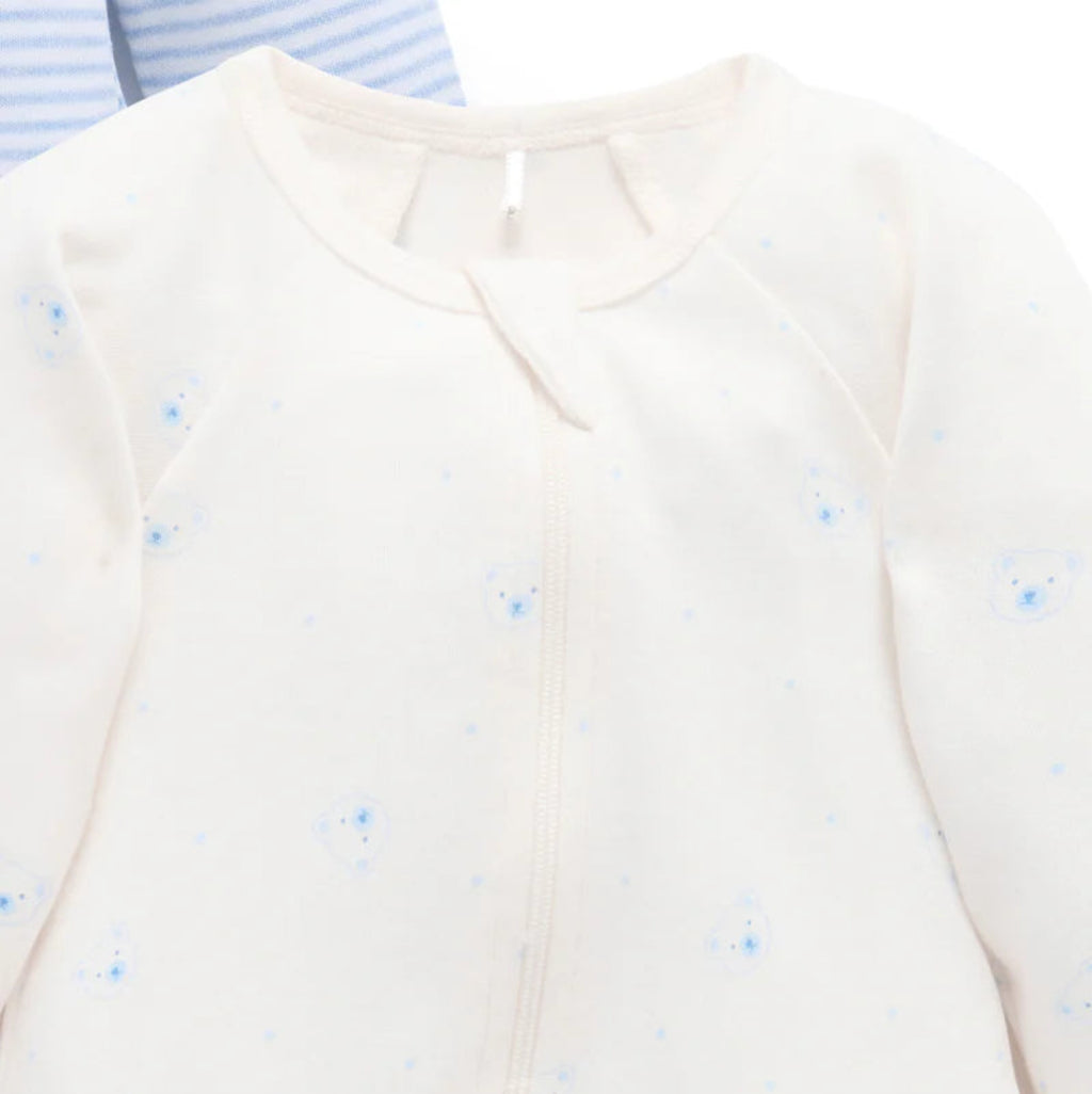 Zip Growsuit 2 Pack - Pale Blue Bear