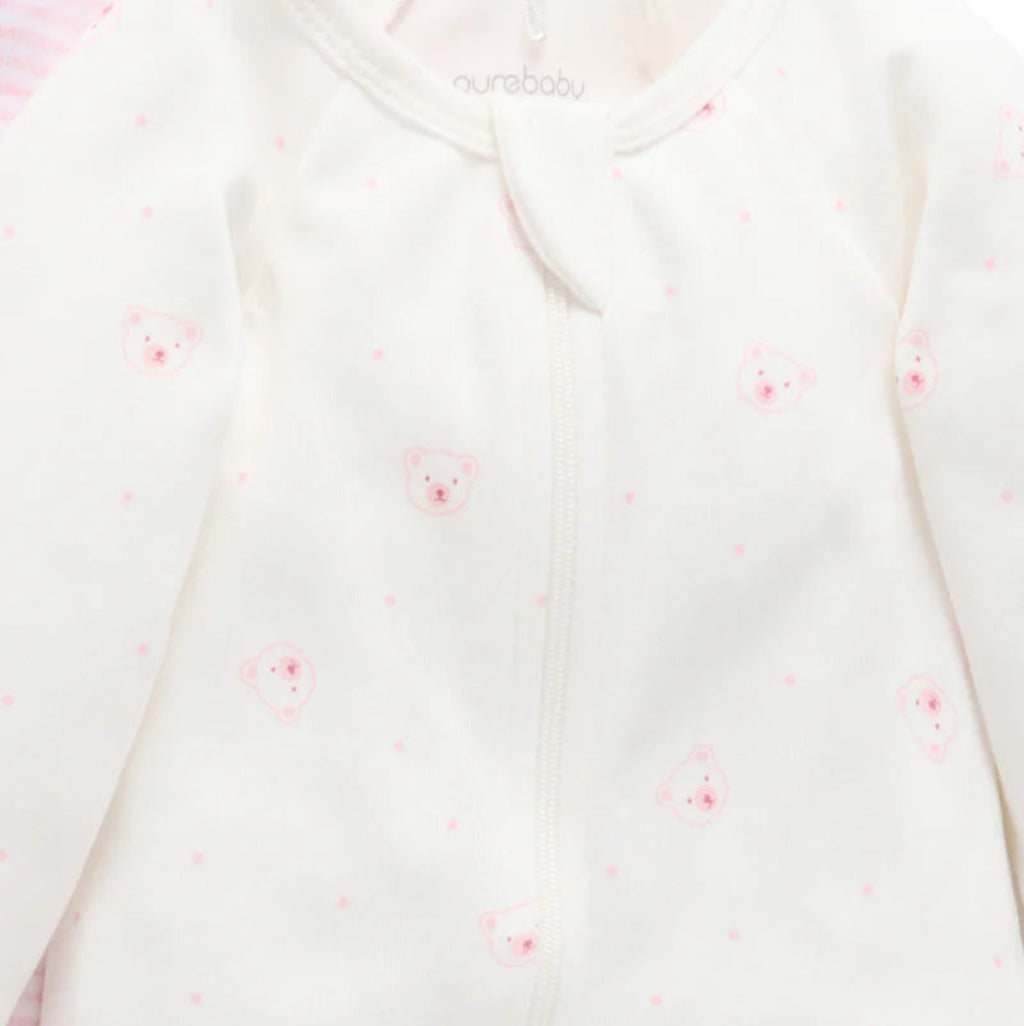 Zip Growsuit 2 Pack - Pale Pink Bear