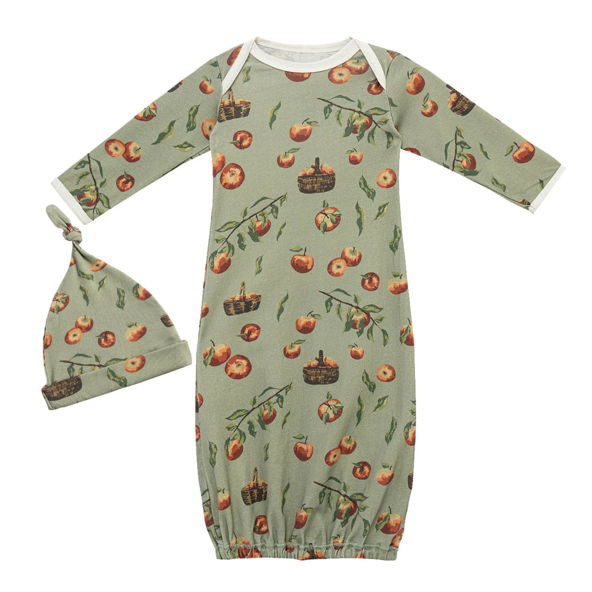 Organic Cotton NB Gown & Hat Set - Apple Orchard